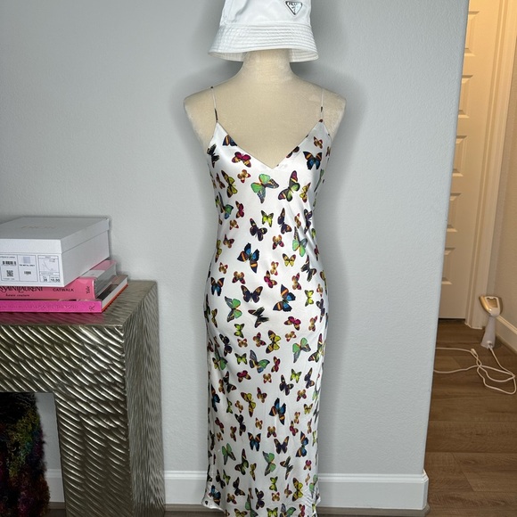 L’agence Jodie V Neck Slip women Dress white butterfly - Picture 11 of 16